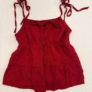 Ruffled Red Camisole with Adjustable String Straps